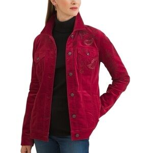 Chico's‎ Red Velveteen Western Jacket Embroidered Sequins Women’s 12-14 Chico 2